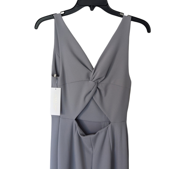 NEW JENNY YOO Lyonne Mineral Blue Stretch Crepe Bridesmaid Gown Dress Style 2818 - Picture 5 of 9